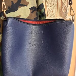 Fake Gucci Navy Blue Leather Women's Bag